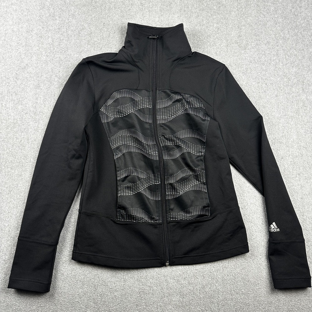 Adidas Jacket Womens Small Black Climalite Full Zip Athletic Running Training